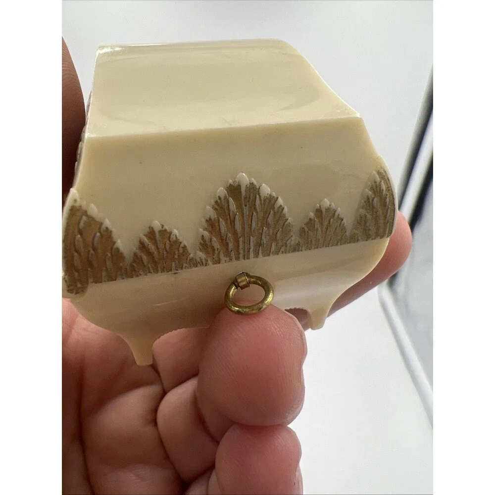 Vintage Art Deco Celluloid Ring Presentation Box Blue Velvet interior Ornate